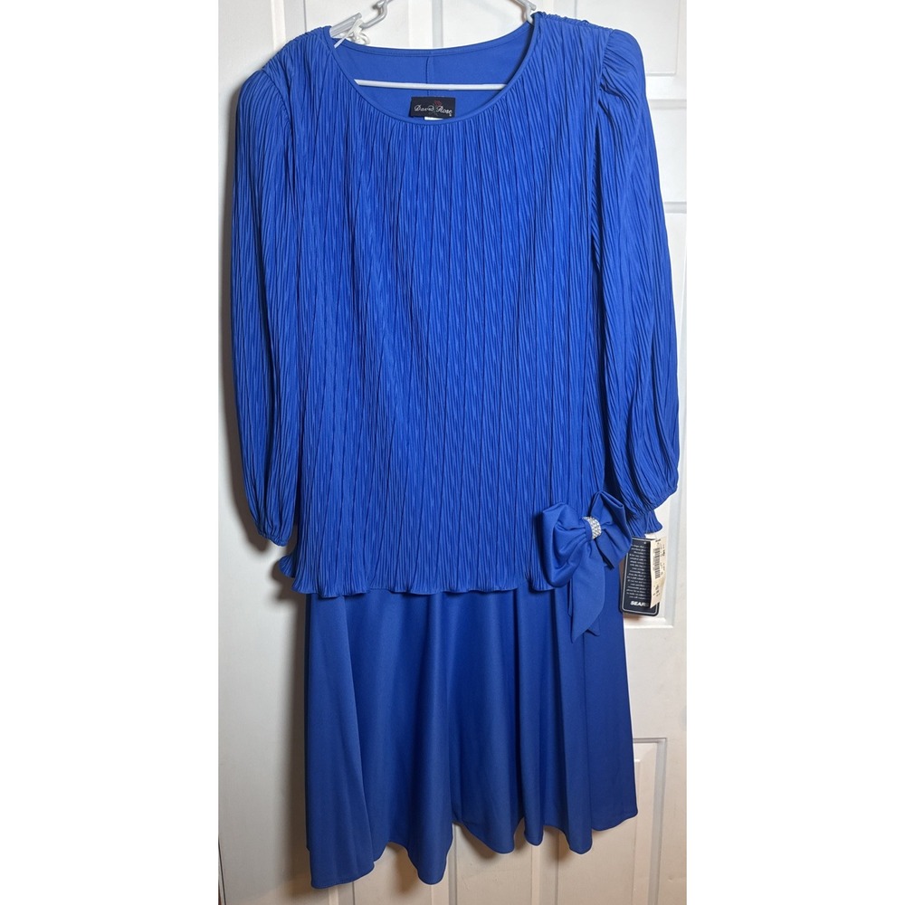 NWT Vintage David Rose Royal Blue Dress 18W Sears Tag Pleated Bow Made in USA